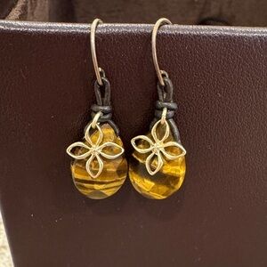 Tortoise Shell Leather and Gold Earrings